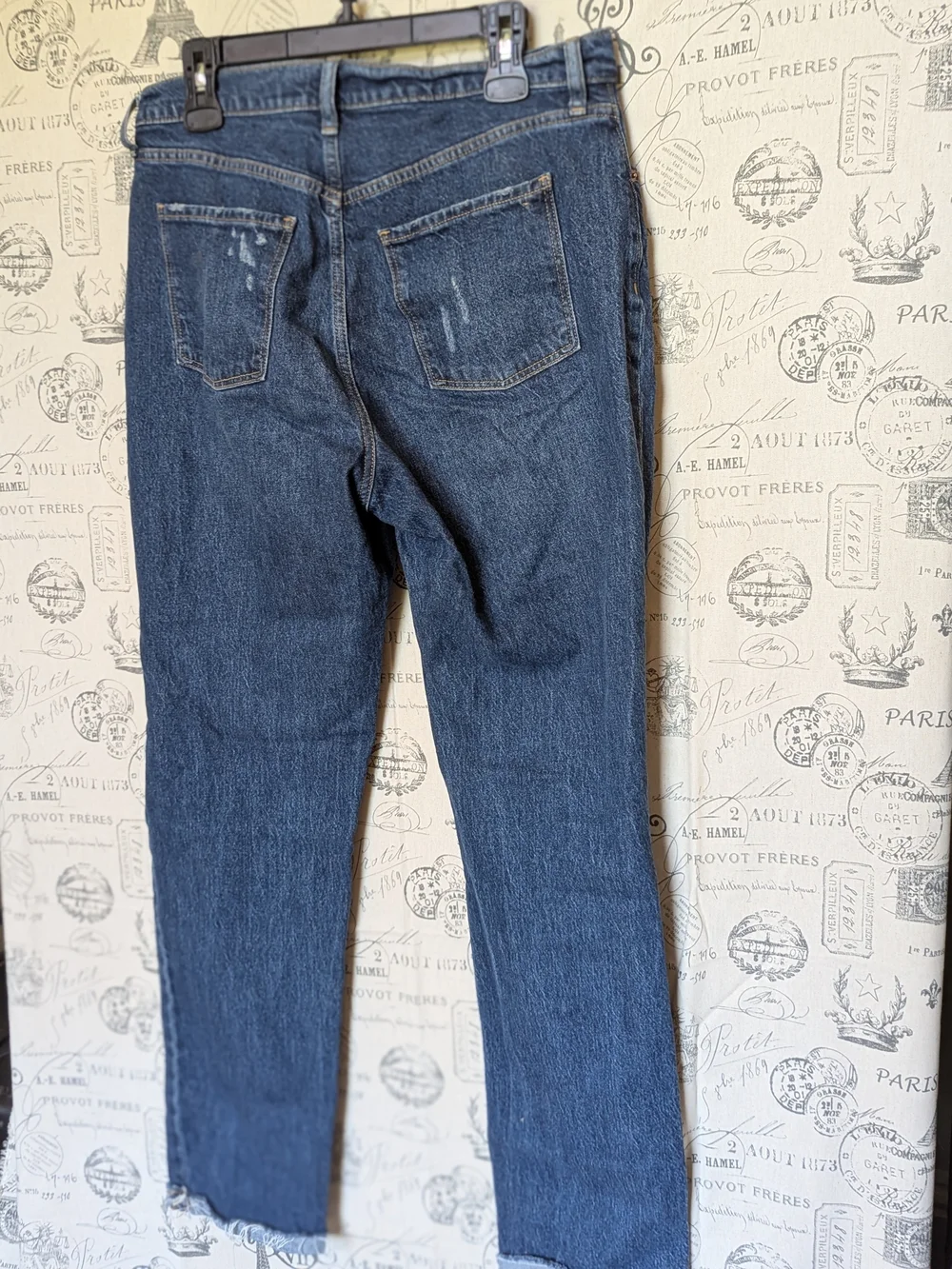 Old Navy Women’s Dark Blue Distressed High Rise Slouchy Straight-Leg Jeans 8-10